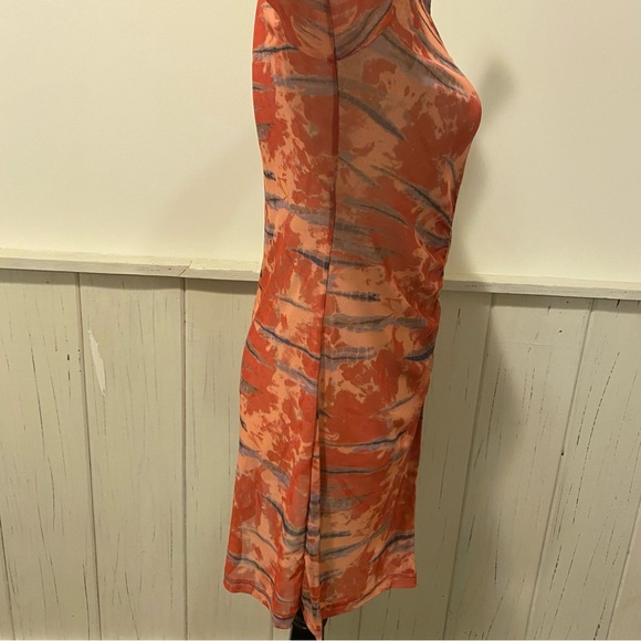 Wild Fable Small Mesh Long Sleeve Button Up Orange Tie-Dye Dress - Picture 10 of 13